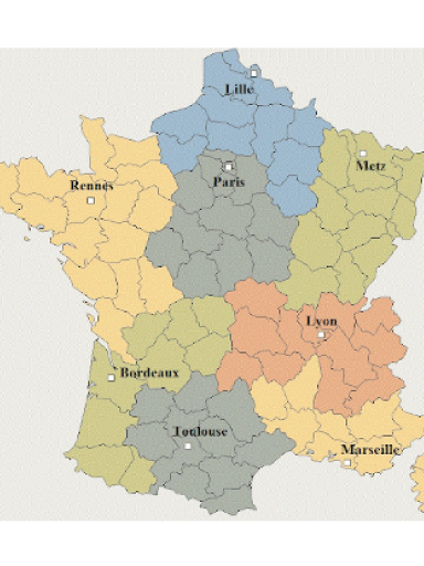 Carte de france avec régions militaires